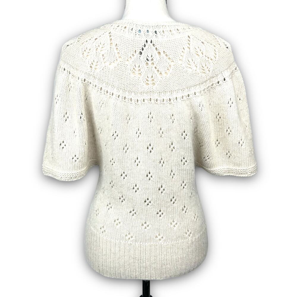 Cynthia Rowley Soft Angora Blend Cream Sweater Short Sleeve Button Front Size XS - Picture 4 of 7